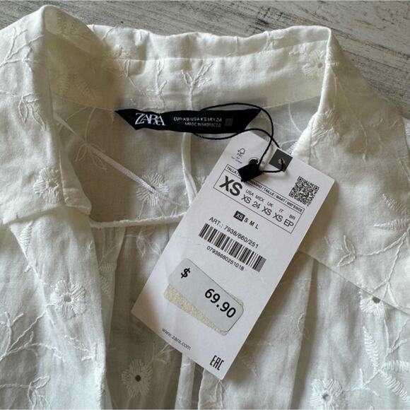 NWT Zara Openwork Embroidered Midi Cotton Dress Oyster White Blogger Favorite XS - Picture 10 of 16